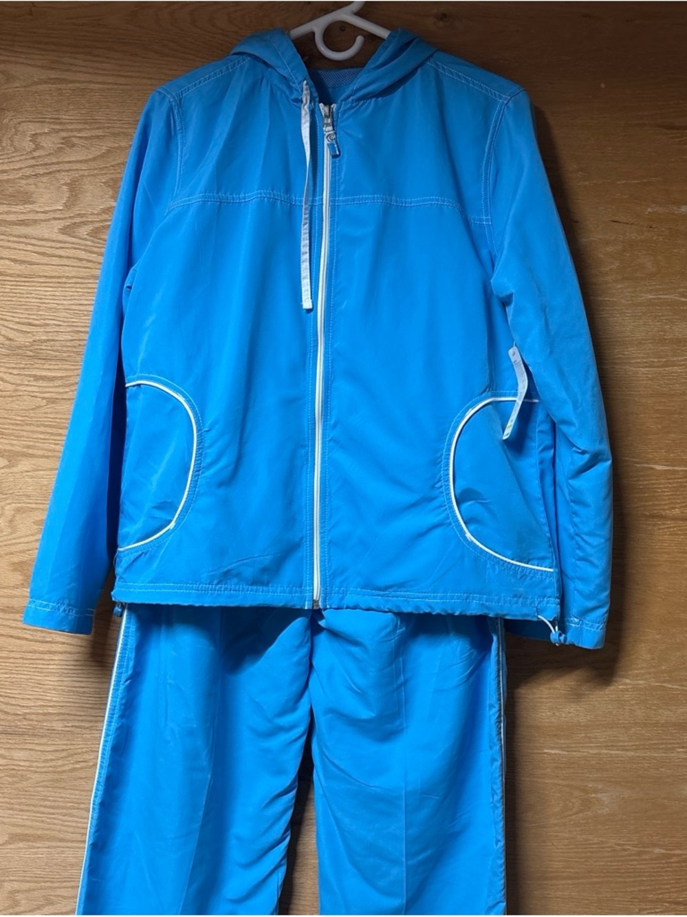 Lightweight Blue Hooded Jacket And Pants - Casual Zip Front